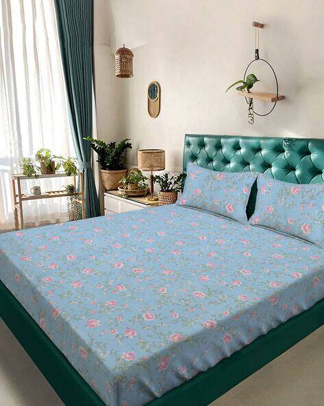 Arrabi 350 TC Foral Print Double King Size Bedsheet with Pillow Covers