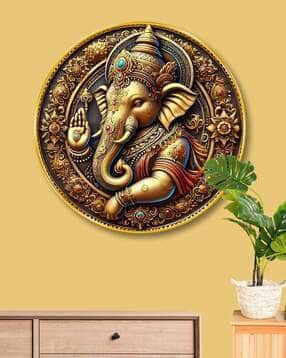 livin luxe Golden Ganesha 3D Round Wall Art with Premium Finish-picture-50