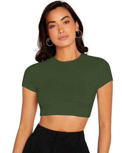 LEIA Women Ribbed Slim Fit Crew-Neck Top