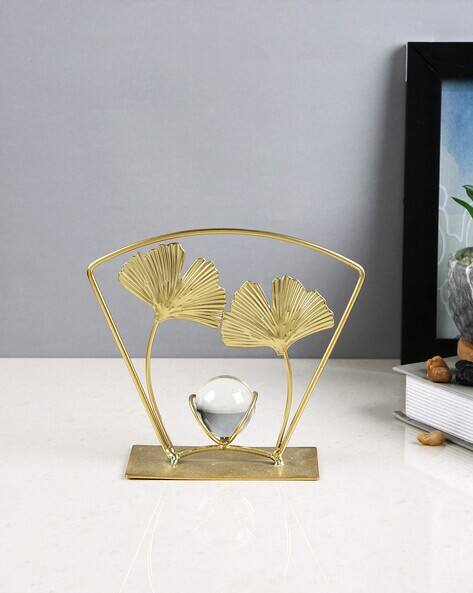 Tayhaa Golden Palm Leaves with Crystal Ball Centre Piece Showpiece