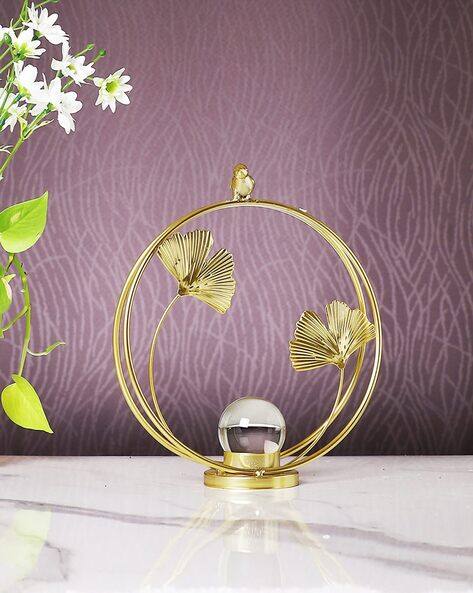 Tayhaa Golden Palm Leaves Globe shaped with Crystal Ball Centre Piece Showpiece