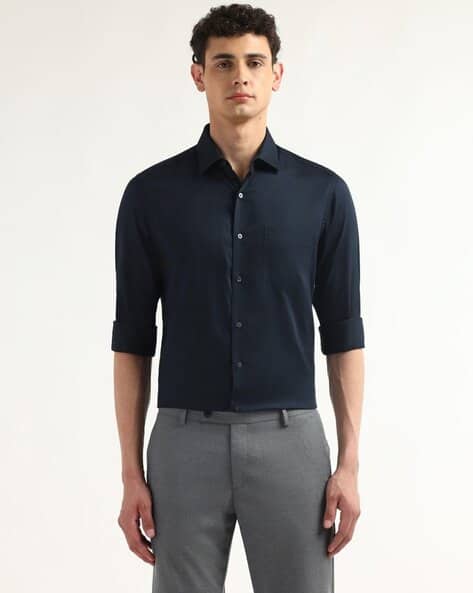 shift dress fit Men's Slim Fit Solid Color Dress Shirt (Royal Blue) Royal Blue / Medium/15-15.5 Neck/32-33 Sleeve main image 0