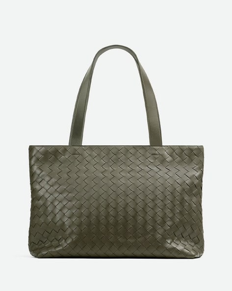 Buy BOTTEGA VENETA Intrecciato Zipped Small Tote Bag | Green Color