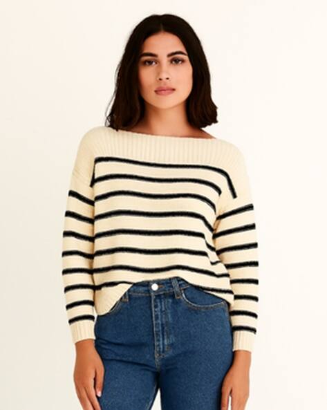 Nobarr Women Striped Round-Neck Pullover