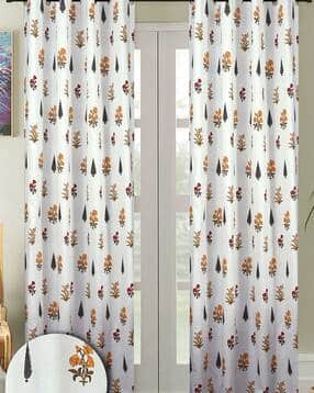 cortina eyelet curtain Set of 2 Floral Print Long Door Curtains-picture-51