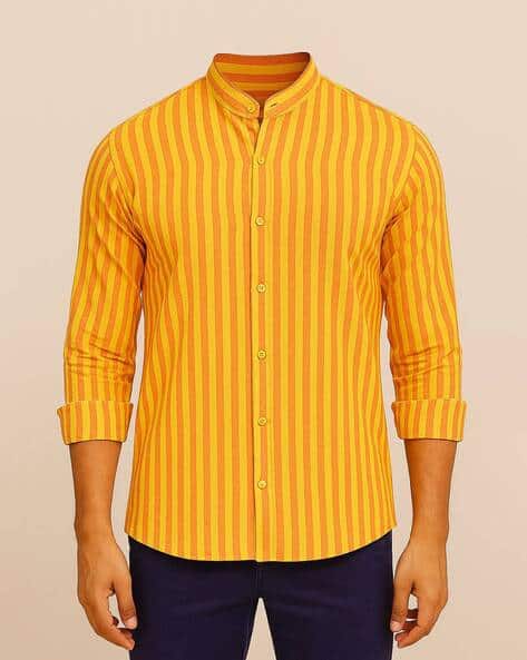 Buda Jeans Co Men Striped Regular Fit Shirt with Mandarin Collar