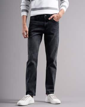 men lightly washed pure cotton regular fit jeans