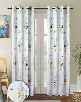 Set of 2 Floral Print Long Door Curtains