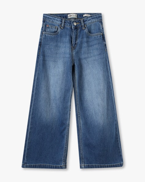 Lee Cooper Girls Mid-Wash Wide-Leg Jeans