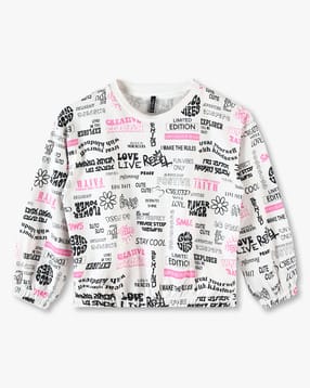 rio girls Girls All-Over Typographic Print Regular Fit Sweatshirt-picture-29