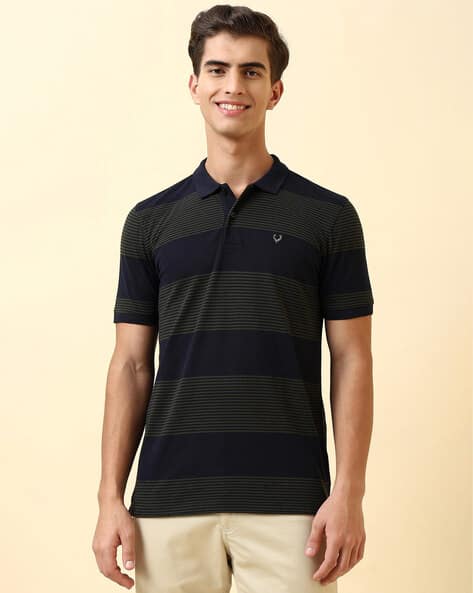 ALLEN SOLLY Men Striped Regular Fit Polo T-Shirt