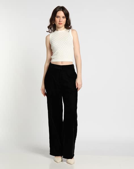 Buy Svrnaa by AZORTE Straight Velvet Pants Online | Ajio.com
