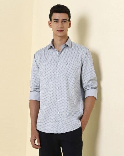 ALLEN SOLLY Men Micro Print Slim Fit Shirt with Curved Hem