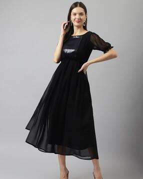 princess polly baby blue dress Black Burnout Side Ruched Midi Dress main image 1