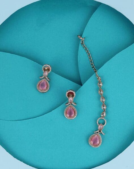 SALONI FASHION JEWELLERY Women Gold-Plated Danglers with Maangtikka