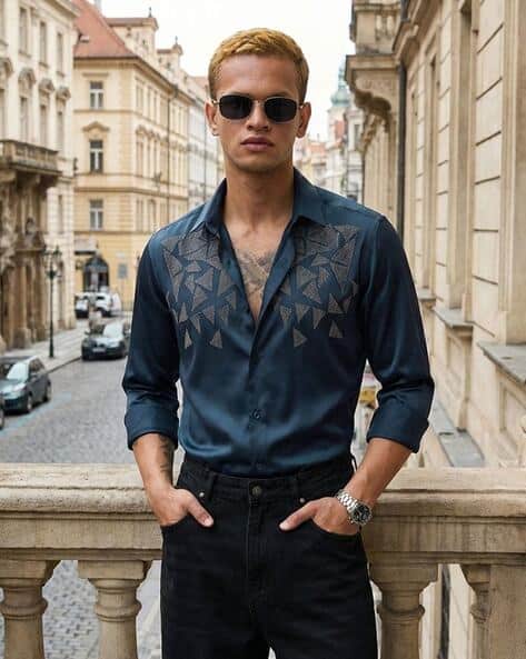 Buda Jeans Co Men Embellished Regular Fit Spread-Collar Shirt