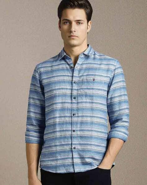 LOUIS PHILIPPE Men Striped Slim Fit Shirt with Curved Hem