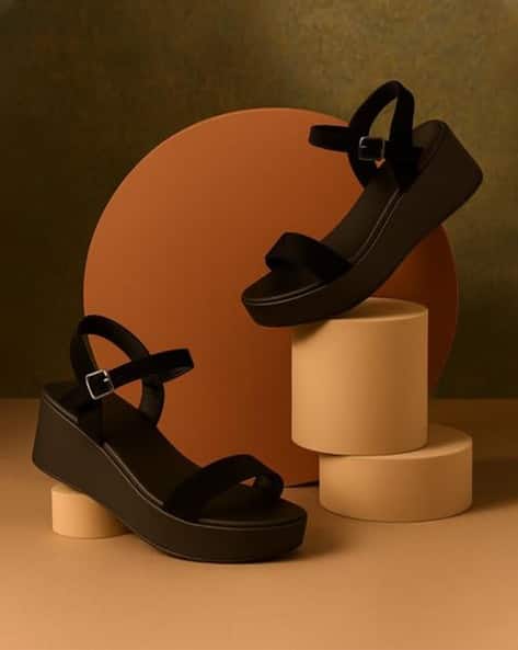 GLO GLAMP Women Open-Toe Slingback Wedges with Buckle Closure