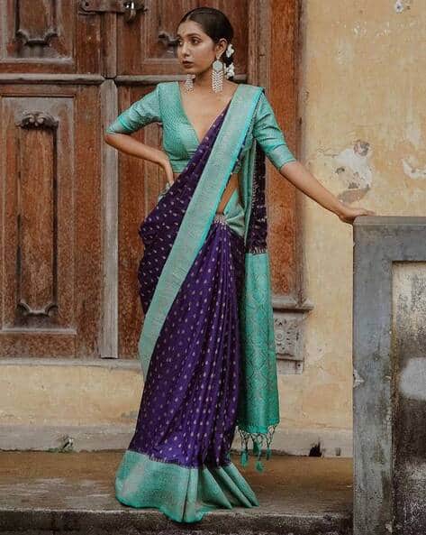 Women Kanjeevaram Silk Saree with Contrast Border