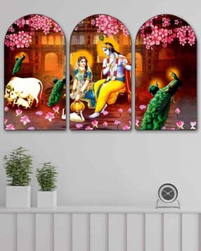 livin luxe Set of 3 Arch Shape Radha Krishna Wall Art Painting-picture-30
