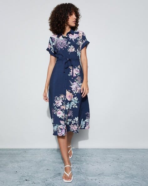 CODE By Lifestyle Floral Print Shirt Midi Dress(S) By Myntra