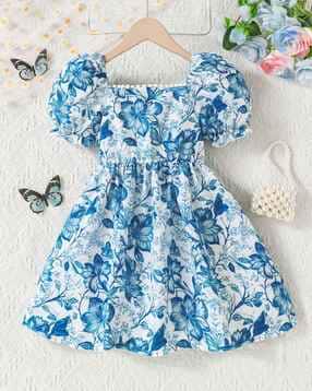 Girls Floral Print Fit and Flare Dress-image-31