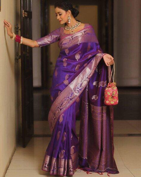 TANUKA Women Kanjeevaram Silk Saree with Contrast Border
