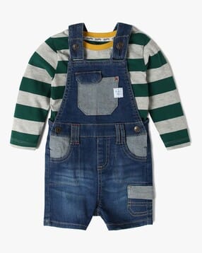 Boys Relaxed Fit Dungaree with Striped T-Shirt