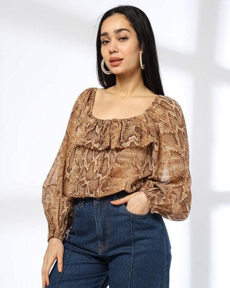 Women Animal Print Regular Fit Peplum Top