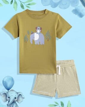 mothercare Unisex Cozy Animal Print T-Shirt & Shorts Set-picture-30