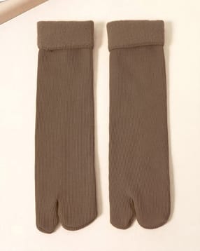 Women Ribbed Thermal Fleece Lined Split Toe Socks-image-2
