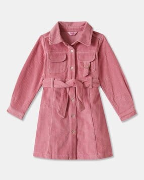 r&b Girls Ribbed Shirt Dress with Flap Pockets-picture-11