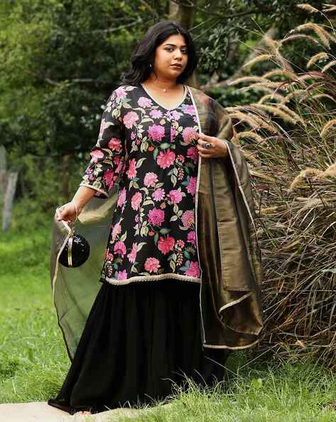 Instafab Plus Women Floral Print A-Line Kurta Suit Set