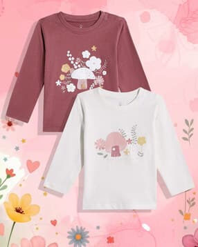 mothercare Girls Pack of 2 Autumn Charm Print Round-Neck T-Shirts-picture-34