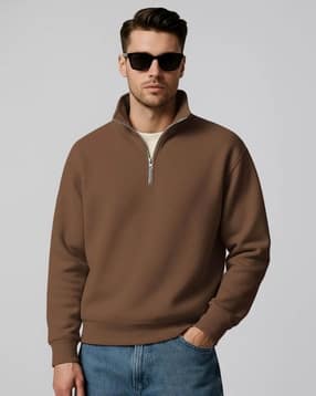 Men Regular Fit Sweatshirt with Neck-Zipper