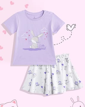 mothercare Girls Cuddle Bunny Print T-Shirt & Skirt Set-picture-26