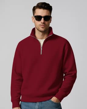 Men Regular Fit Sweatshirt with Neck-Zipper-image-48