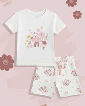 mothercare Girls Autumn Charm Print T-Shirt & Shorts Set-picture-30