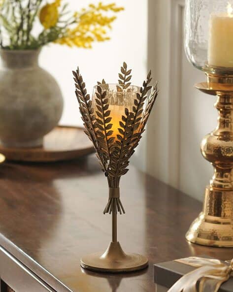 Pure Home And Living Gold Leaf Shaped Glass Votive Holder