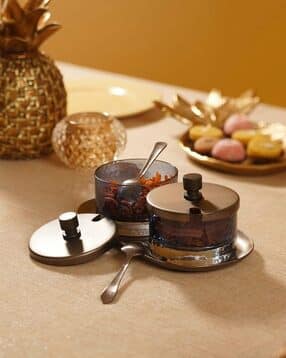 pure home and living Set of 2 Hammered Condiment Jars with Spoons and Tray-picture-35
