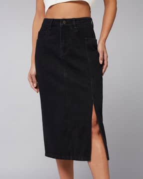 dolce crudo Women Denim Straight Skirt with 5-Pocket Styling-picture-13
