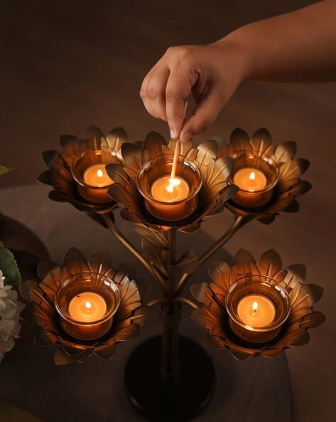 Pure Home And Living Bronze Lotus Shaped 5 Arm Candelabra