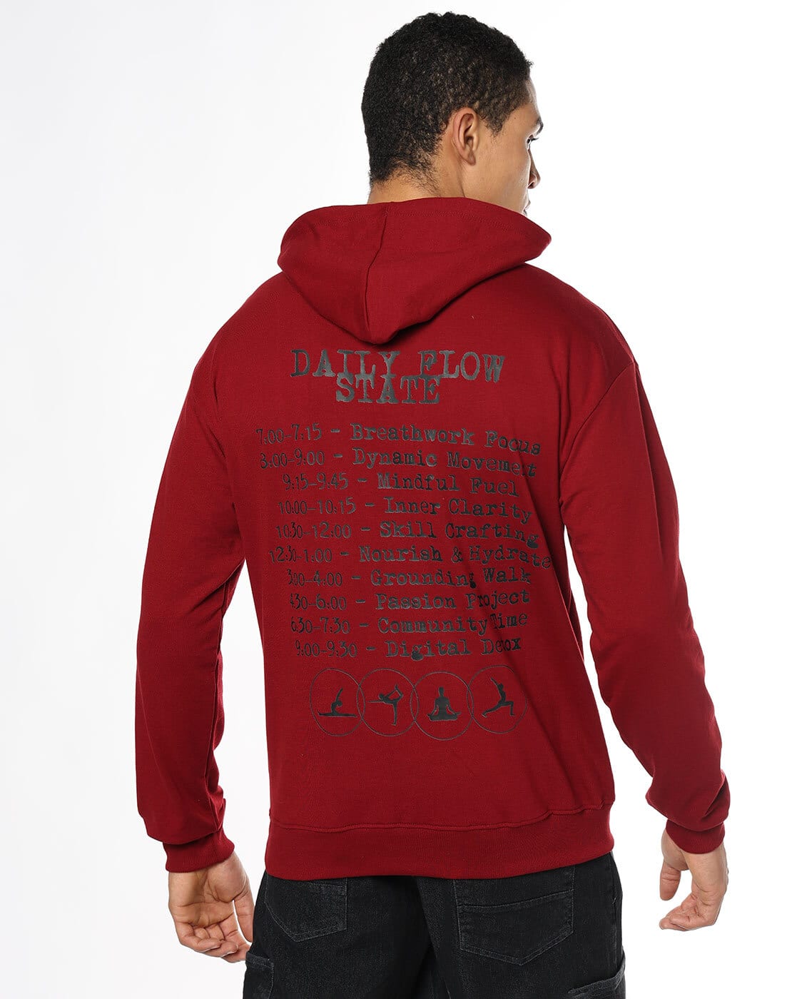 Buda Jeans Co Men Typographic Print Oversized Fit Hoodie For Men (Maroon, L)