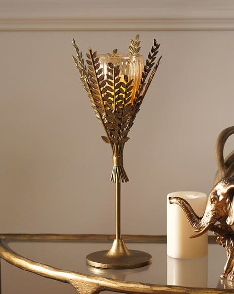 Pure Home And Living Gold Leaf Shaped Glass Votive Holder