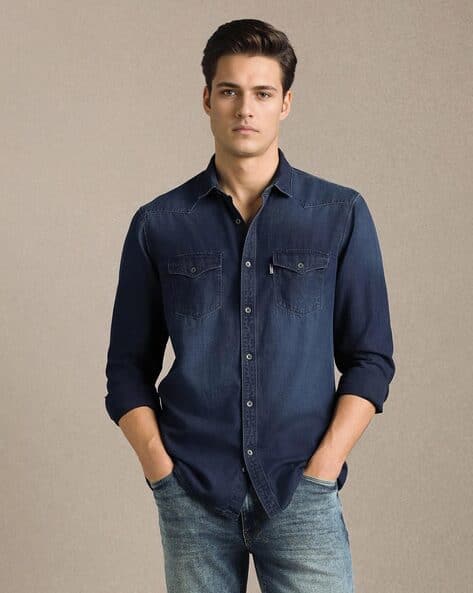 LOUIS PHILIPPE Men Spread Collar Slim Fit Shirt