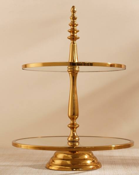 Pure Home And Living Gold 2 Tier Glass Cake Stand