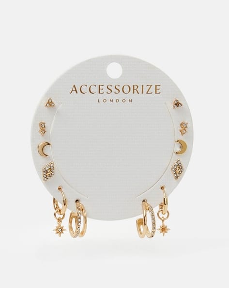 Women Set of 6 Starry Night Stud & Hoop Earrings