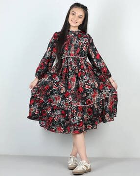 cutiekins Girls Floral Print Fit & Flare Dress-picture-12