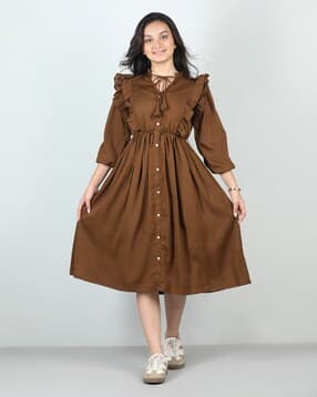 Girls Fit & Flare Dress with Bow Accent-image-35