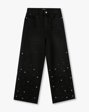 Girls Embellished Wide-Leg Jeans